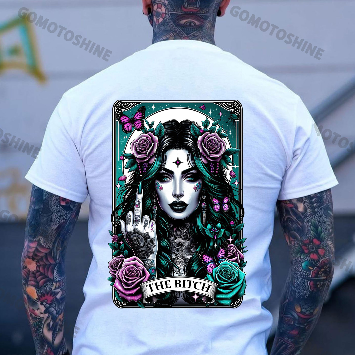 THE BITCH Defiant Charming Witch Card Print Men's T-Shirt