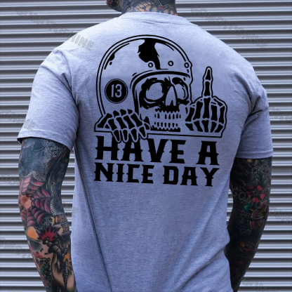 HAVE A NICE DAY Skull with Helmet Graphic Black Print T-shirt