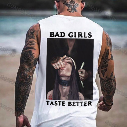 BAD GIRLS TASTE BETTER Sucking Finger Nun Print Men's Vest