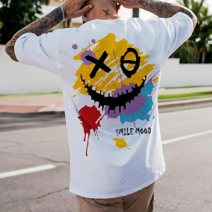Evil Emoji Graffiti White Print T-Shirt