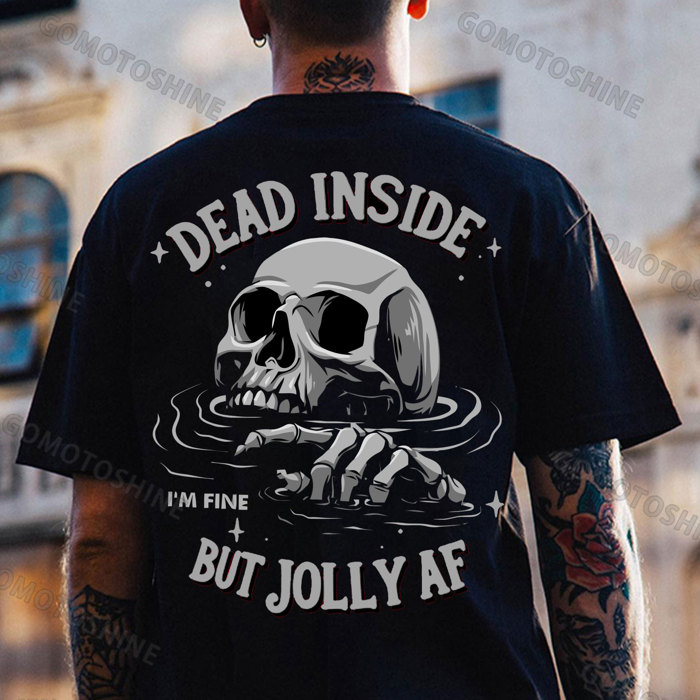 DEAD INSIDE BUT JOLLY AF Drowning Skeleton Print Men's T-Shirt