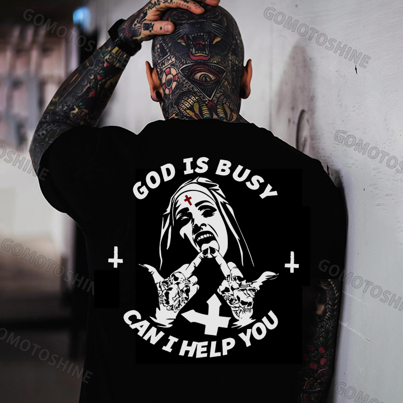GOD IS BUSY CAN I HELP YOU Defiant Nun Print Men's T-Shirt