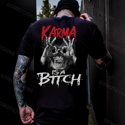 KARMA IS A BITCH Skull With OK Print Men's T-Shirt