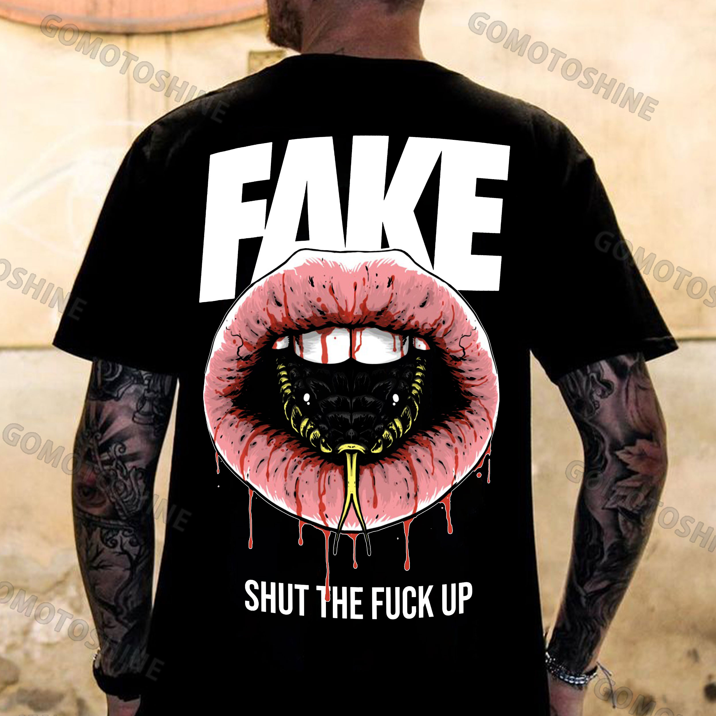 FAKE SHUT THE FUCK UP Snake In Mouth Print Men's T-Shirt