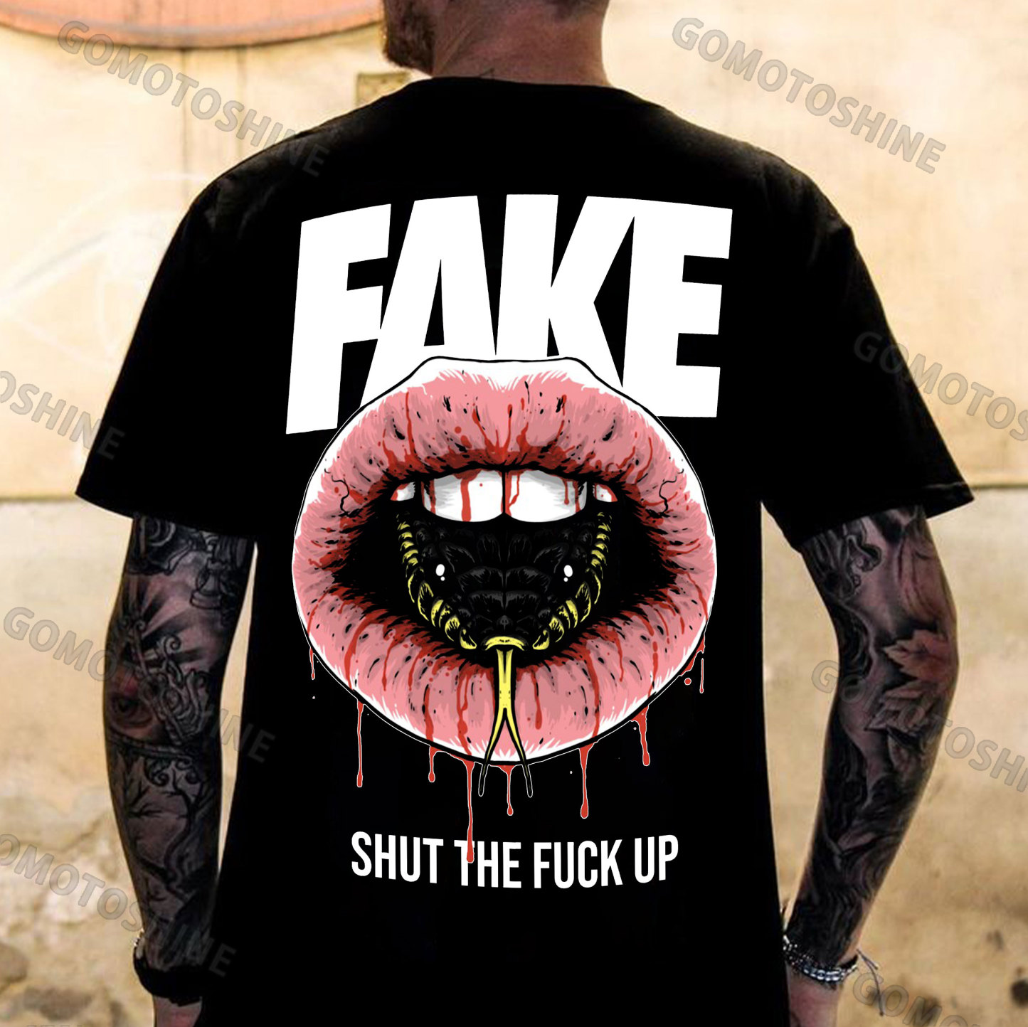 FAKE SHUT THE FUCK UP Snake In Mouth Print Men's T-Shirt