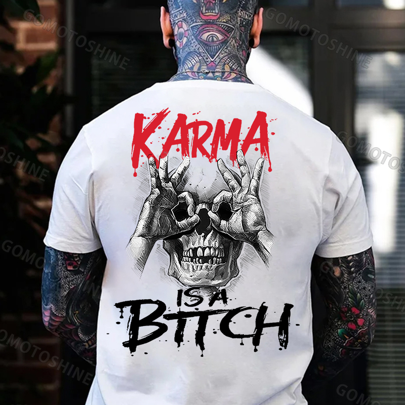 KARMA IS A BITCH Skull With OK Print Men's T-Shirt