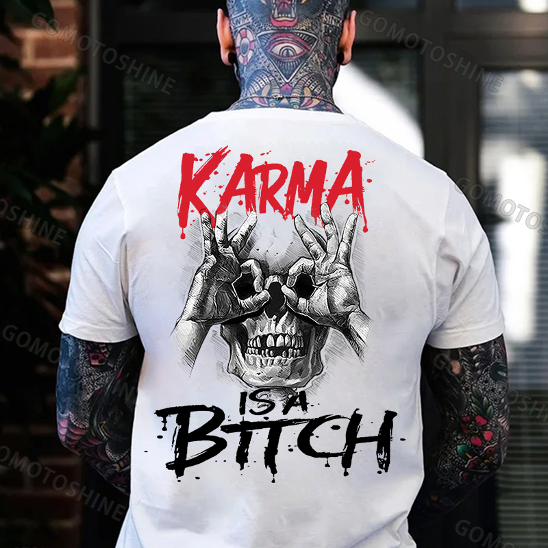 KARMA IS A BITCH Skull With OK Print Men's T-Shirt