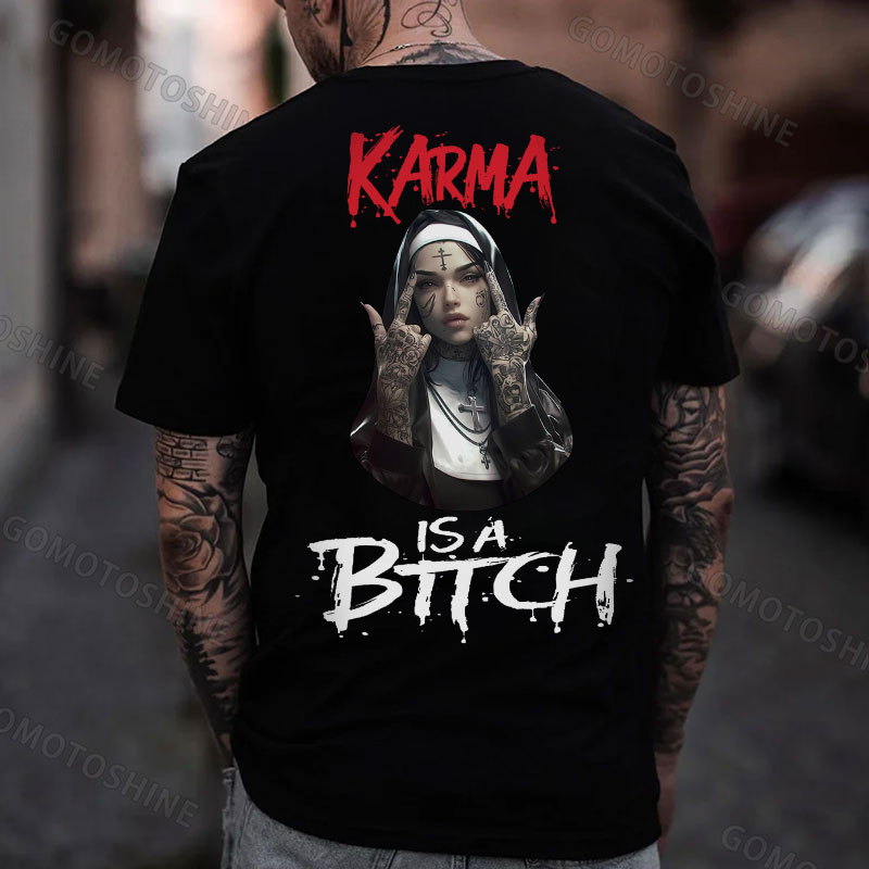 KARMA IS A BITCH Defiant Nun Print Men's T-Shirt