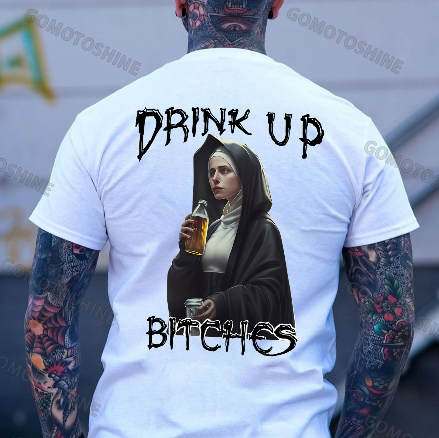 DRINK UP BITCHES Beer&Nun Print Men's T-Shirt