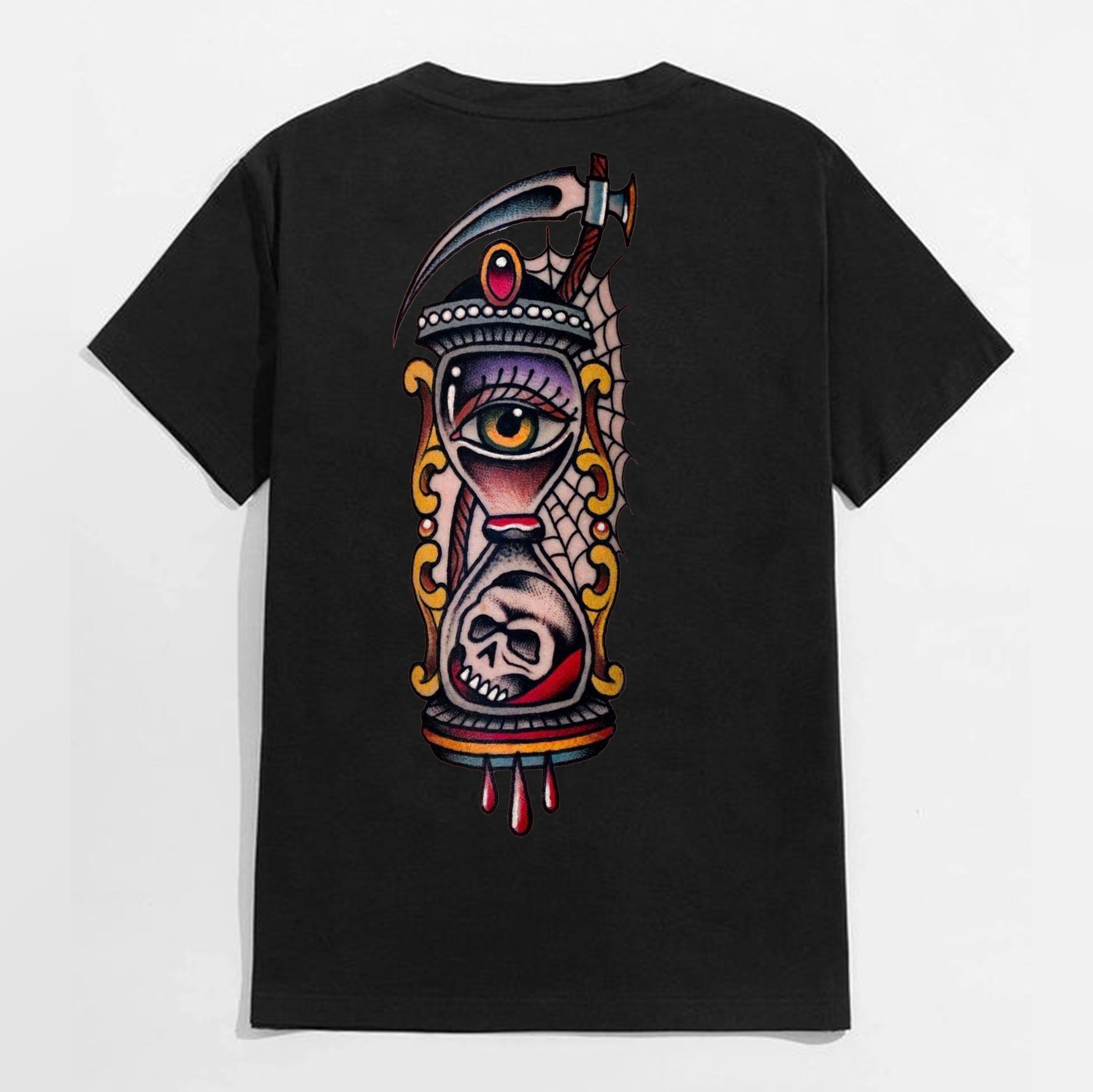 Skull with Elegant Eye Vase Old School Black Print T-Shirt