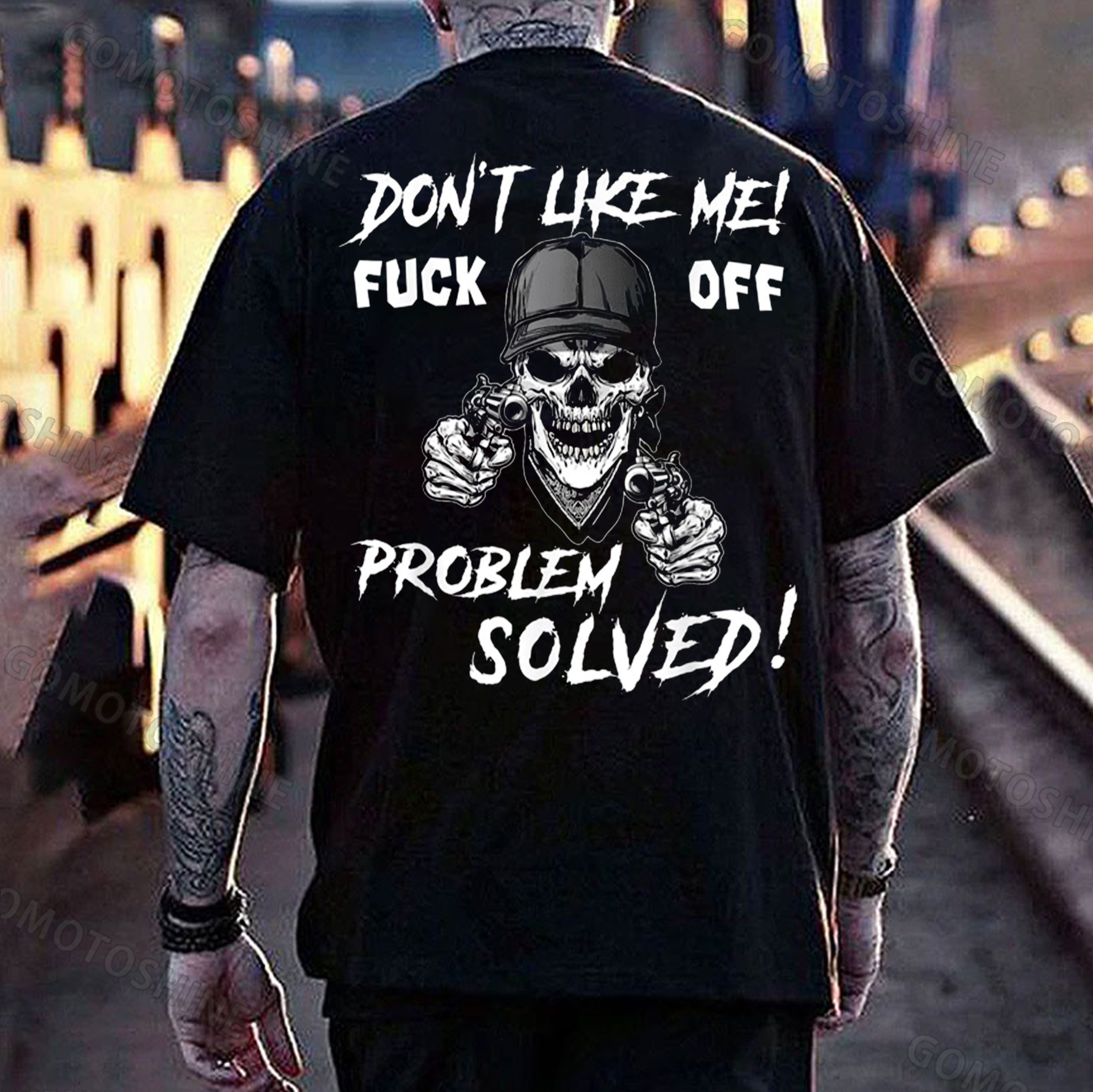 DON'T LIKE ME FUCK OFF Skeleton Print Men's T-Shirt
