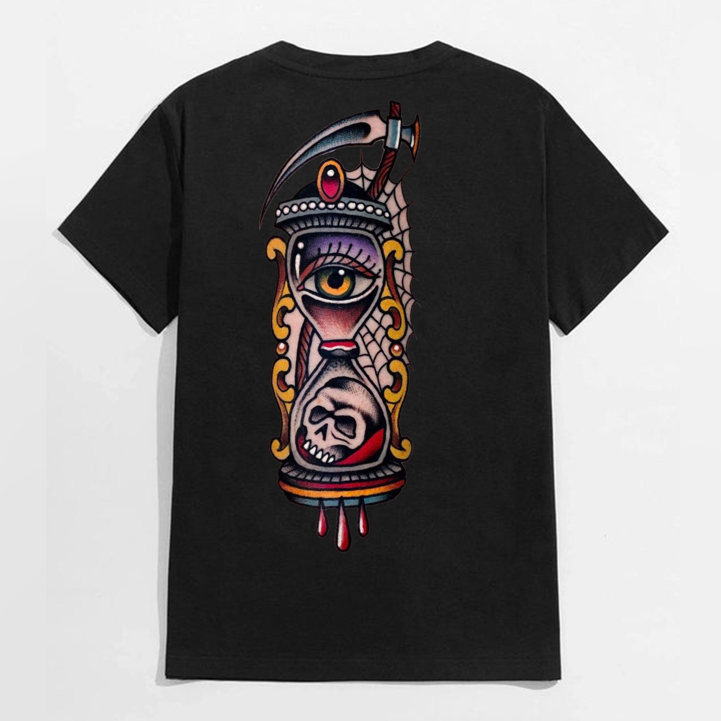 Skull with Elegant Eye Vase Old School Black Print T-Shirt