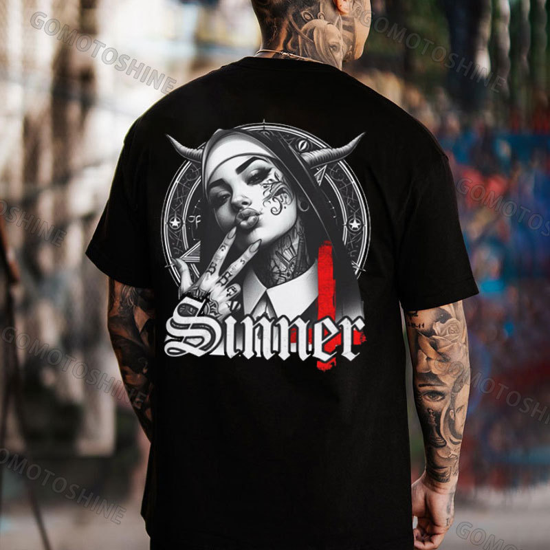 SINNER Tattooed Nun Print Men's T-Shirt
