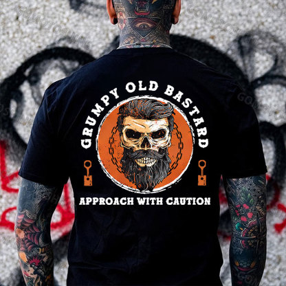 GRUMPY OLD BASTARD Skull With Beard Print Men's T-shirt