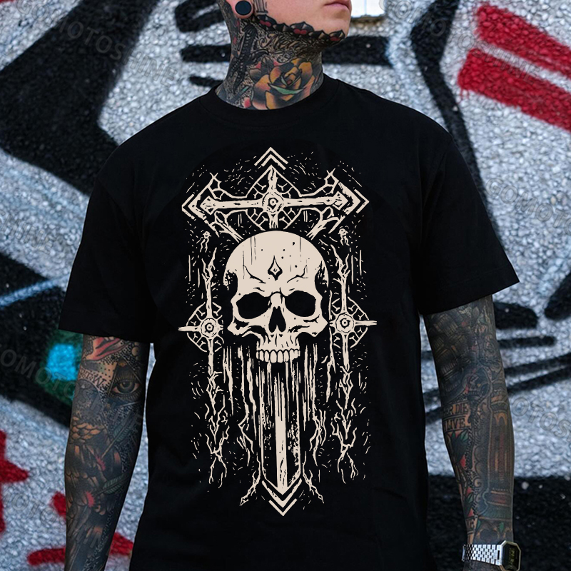 Crucifix&Skull Print Men's T-Shirt