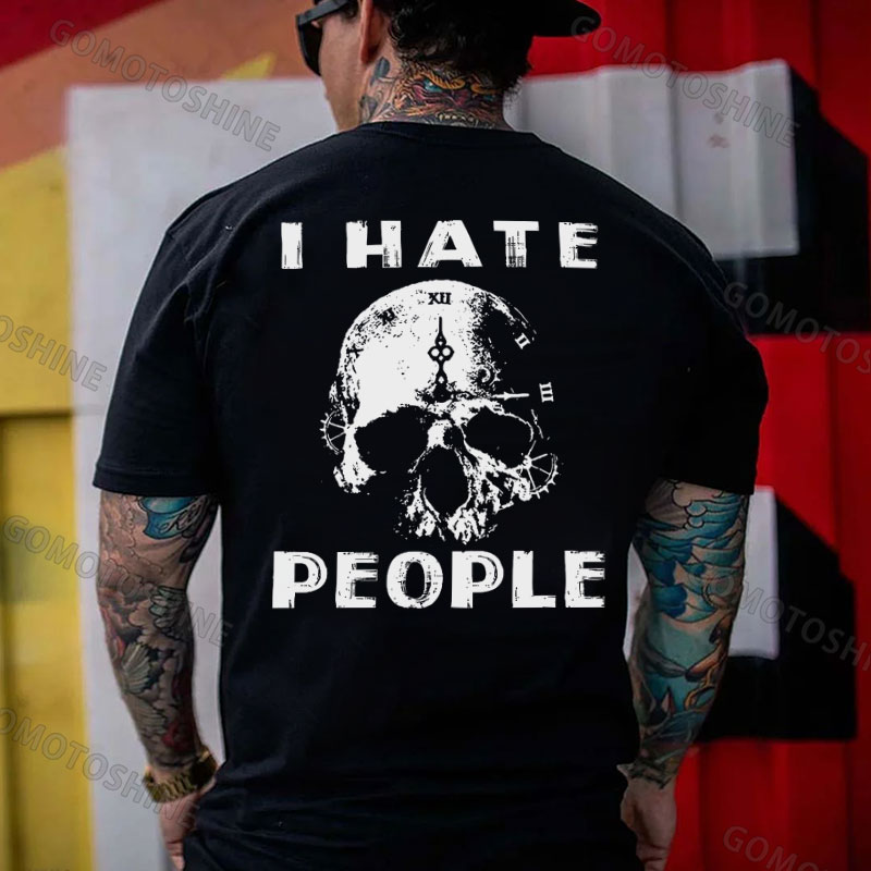 I HATE PEOPLE Skull Clock Print Men's T-Shirt