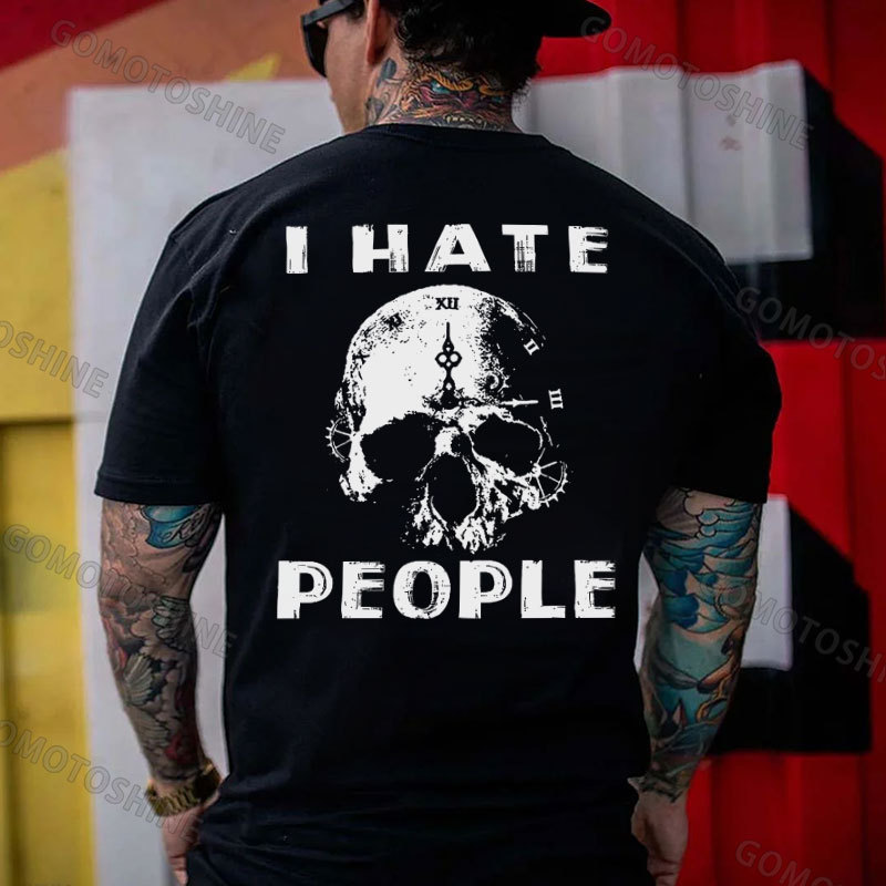 I HATE PEOPLE Skull Clock Print Men's T-Shirt
