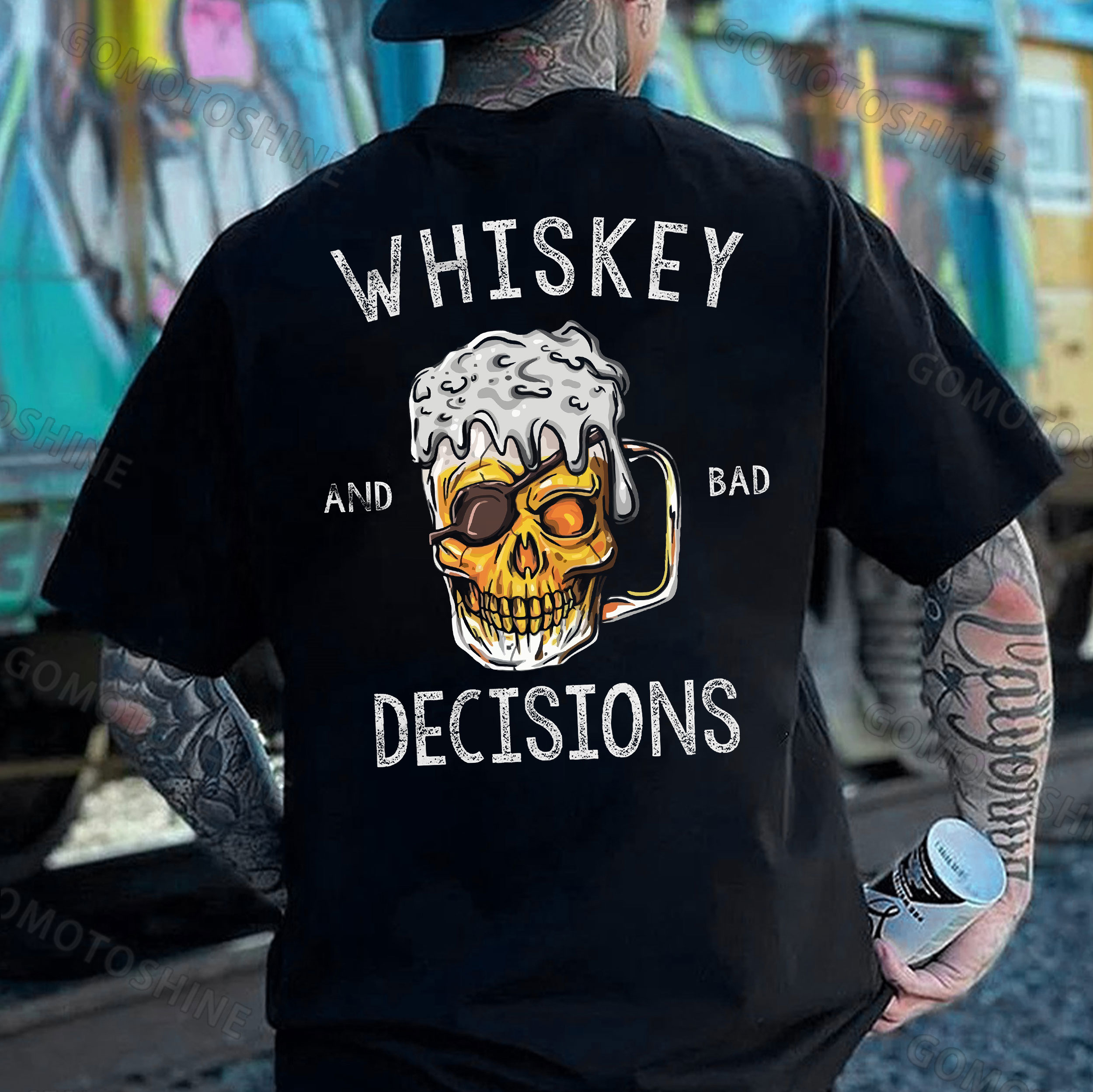 WHISKEY DECISIONS Skull Beer Print Men's T-Shirt