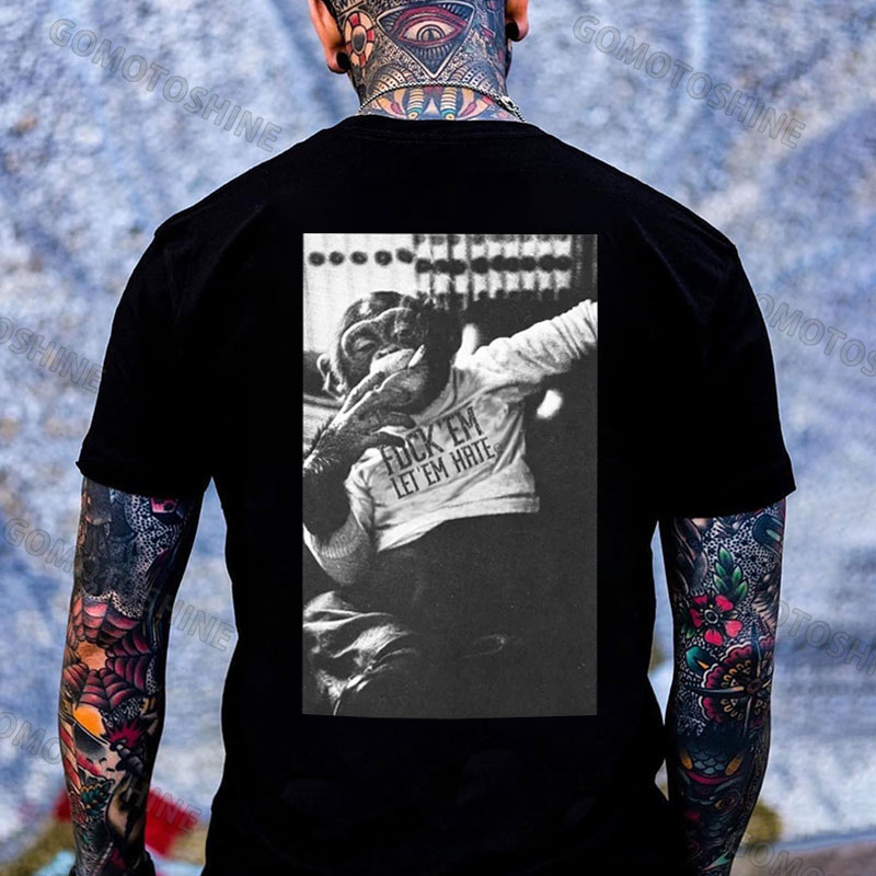 FUCK'EM LET'EM HATE Smoking Chimpanzee Print Men's T-Shirt
