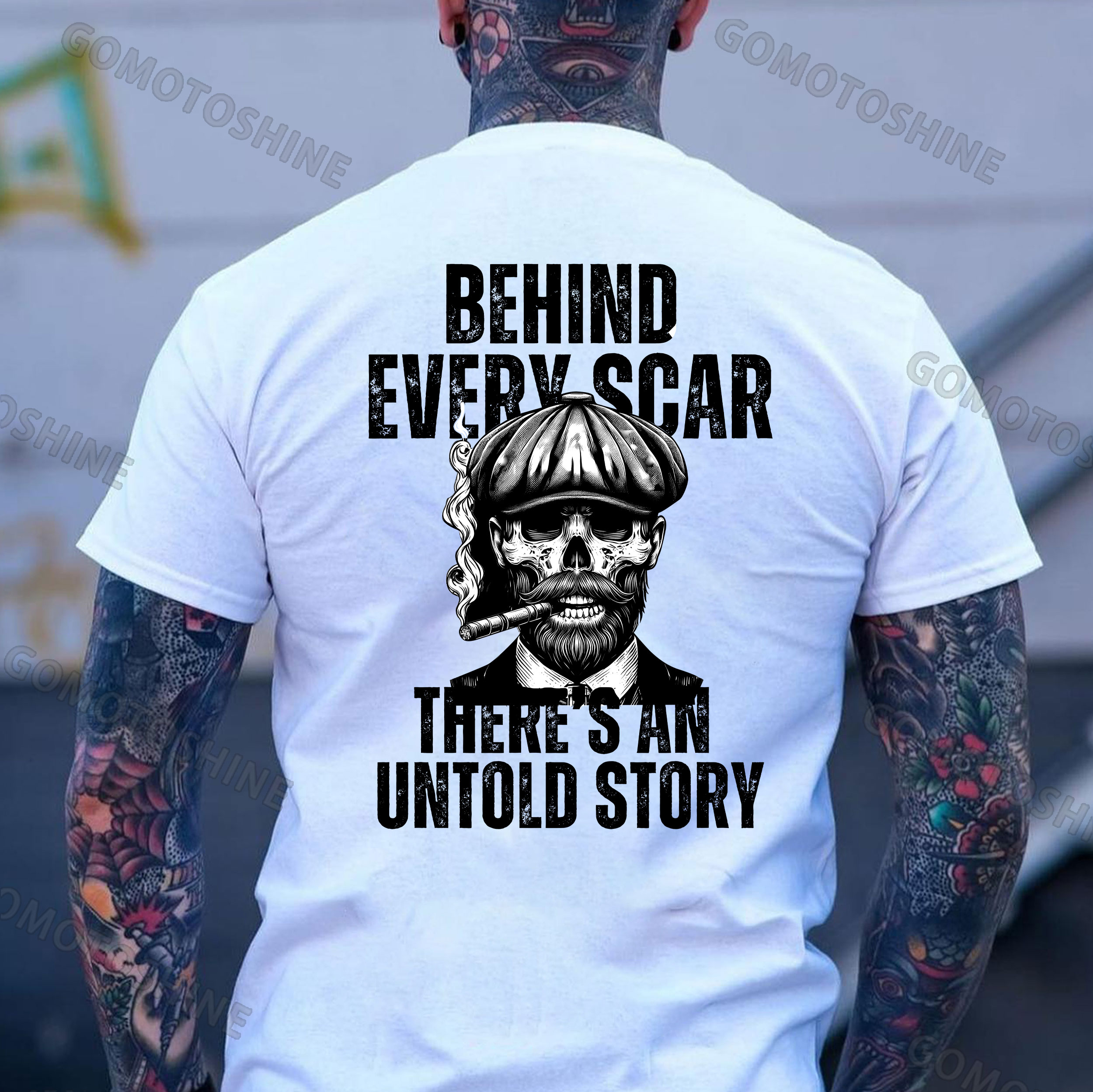 BEHIND EVERY SCAR THERE'S AN UNTOLD STORY Gangster Skeleton Print Men's T-Shirt