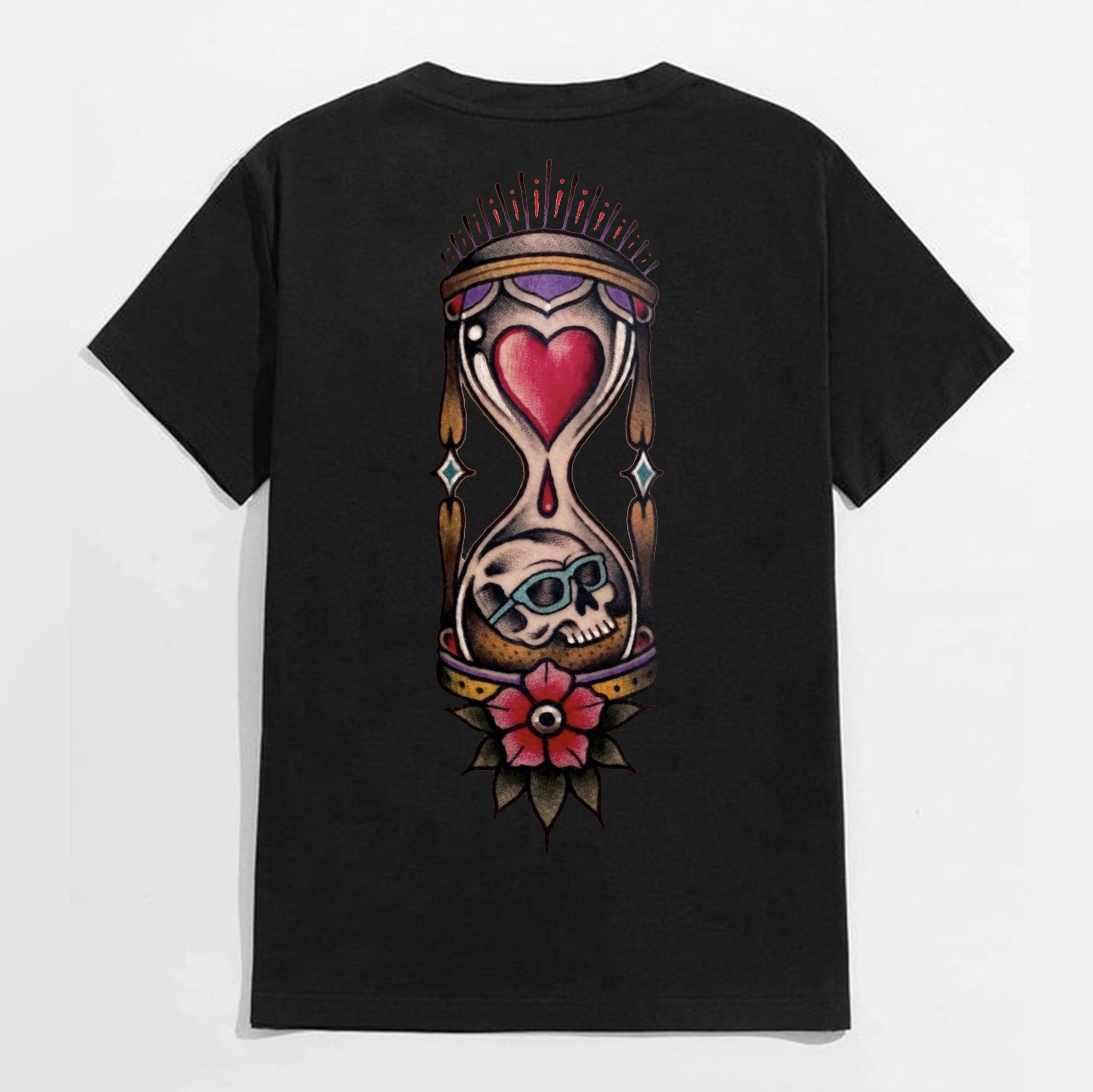 Skulls on the Gourd Shaped Old School Style Black Print T-Shirt