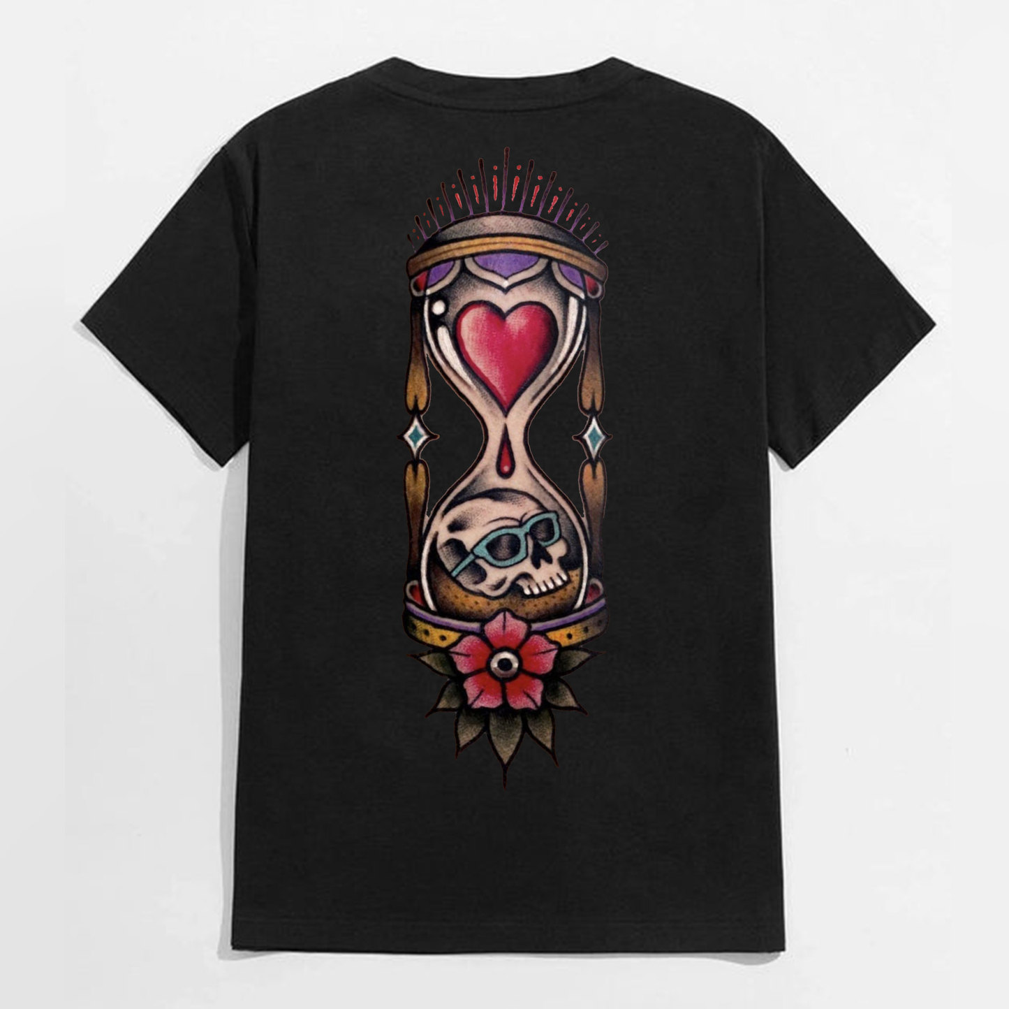 Skulls on the Gourd Shaped Old School Style Black Print T-Shirt