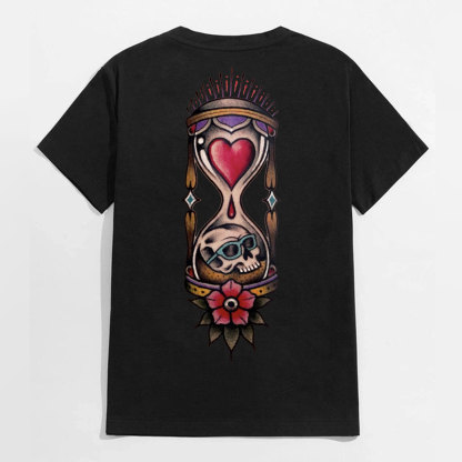 Skulls on the Gourd Shaped Old School Style Black Print T-Shirt