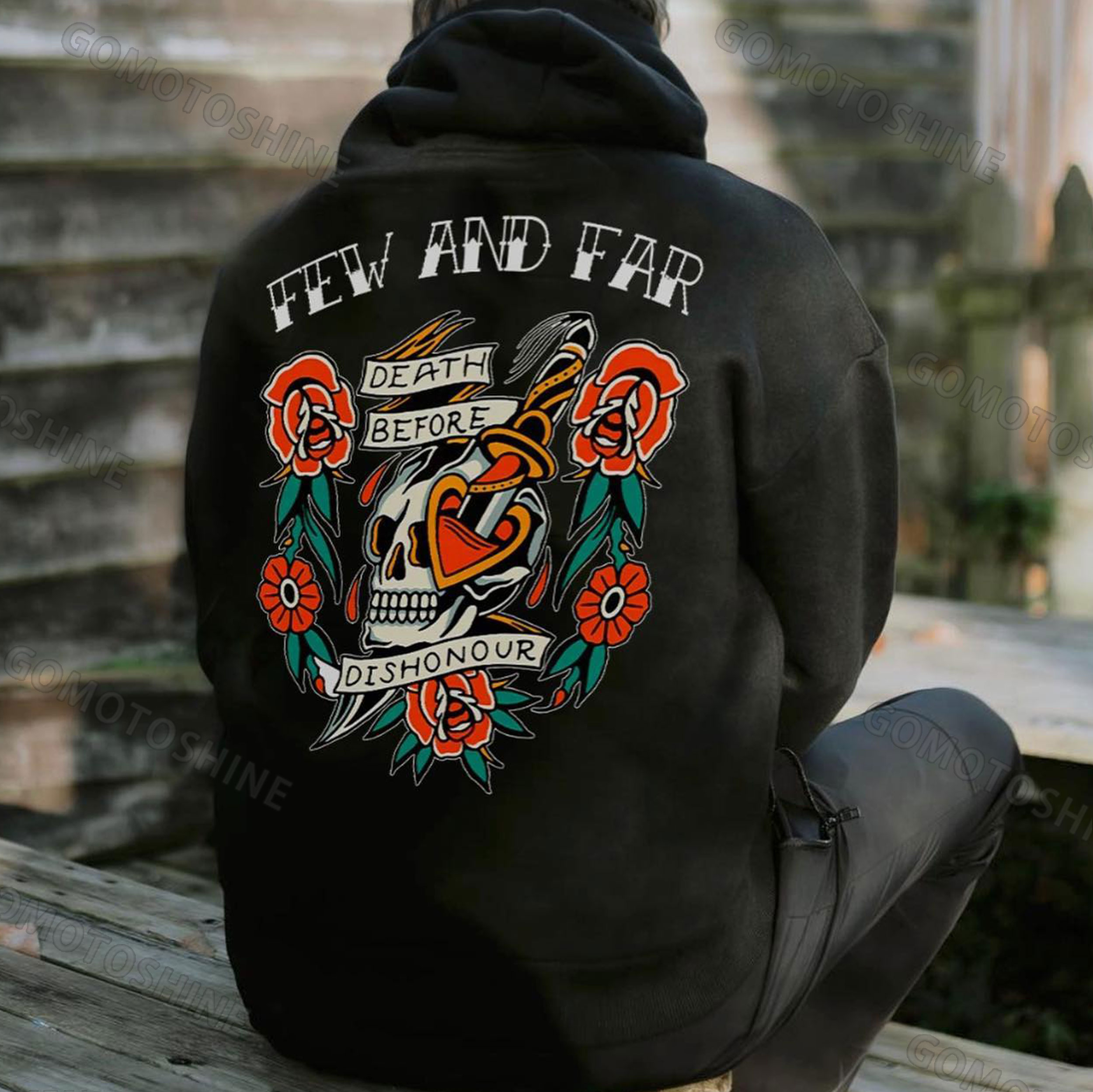 FEW AND FAR DEATH BEFORE DISHONOR Dagger&Skull Print Men's Hoodie