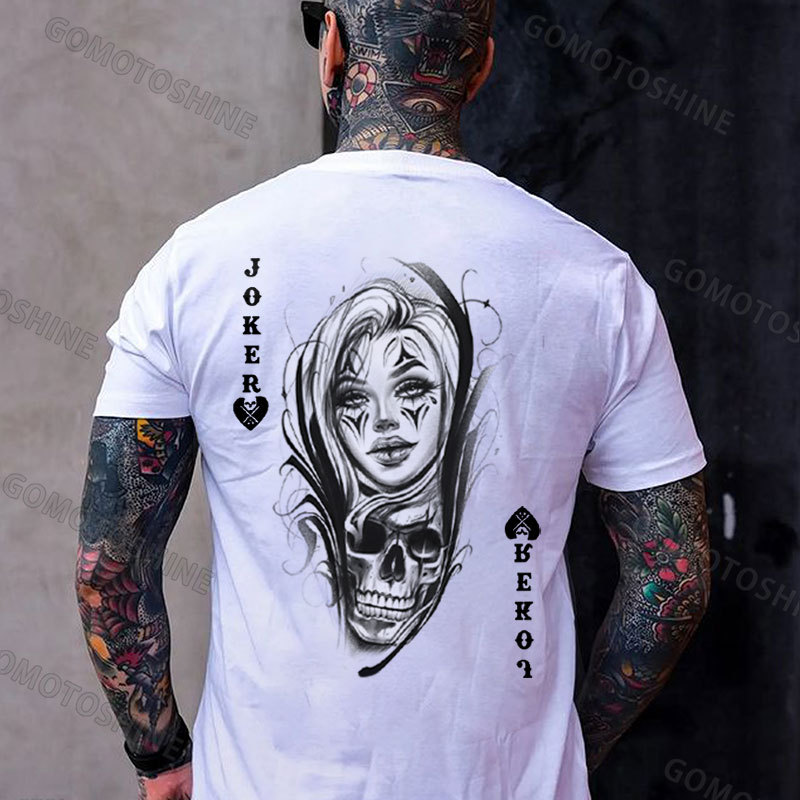 POKER JOKER Queen&Skull Print Men's T-Shirt