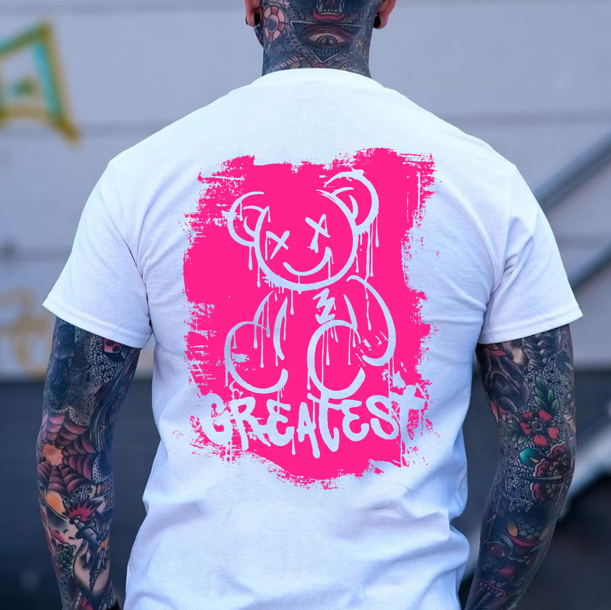 GREATEST Teddy Bear Pink Pattern Black Print T-shirt