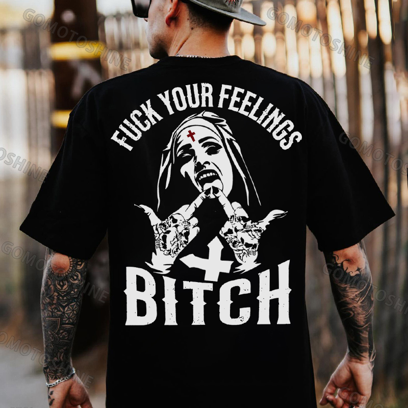 FUCK YOUR FEELINGS BITCH Defiant Nun Print Men's T-Shirt