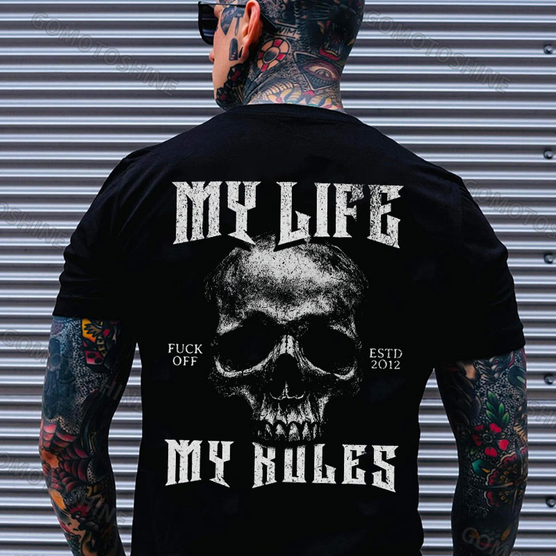MY LIFE MY RULES Skull Print Men's T-Shirt Image - 1