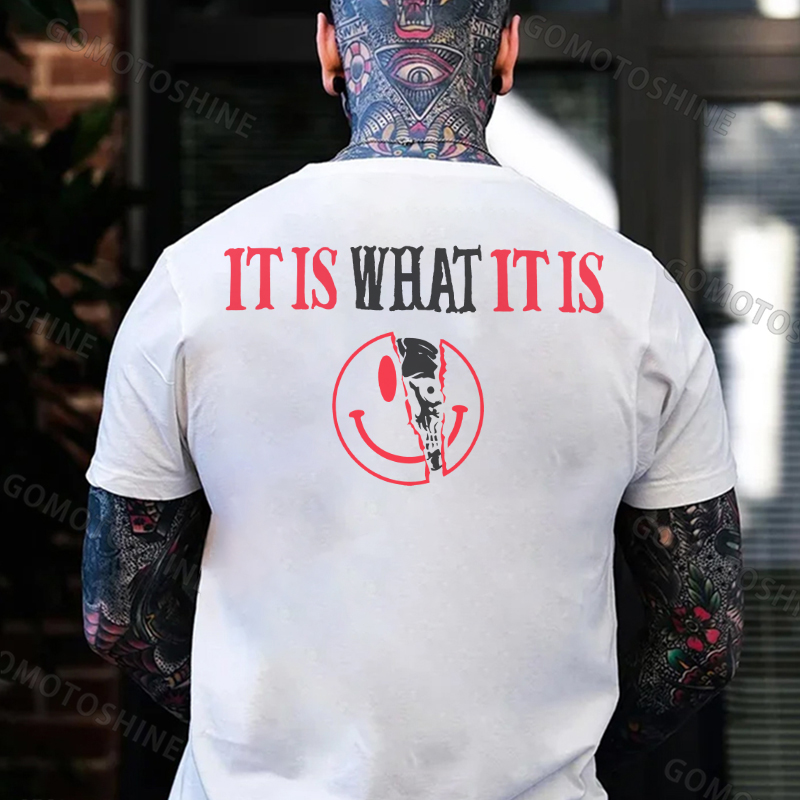 IT IS WHAT IT IS Broken Emoji Skull Print Men's T-Shirt Image - 2