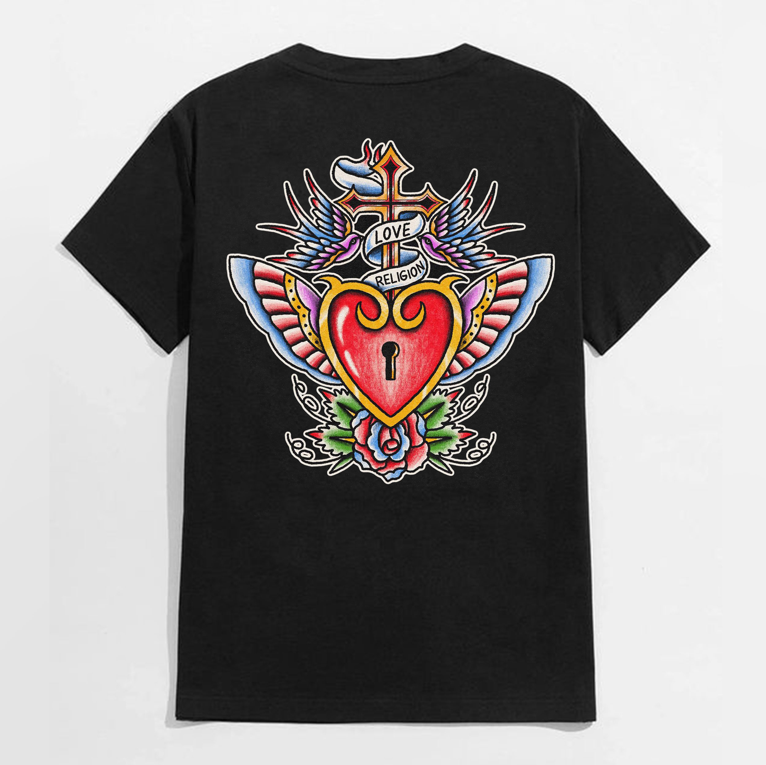 LOVE RELIGION Heart with Wings Black Print T-Shirt