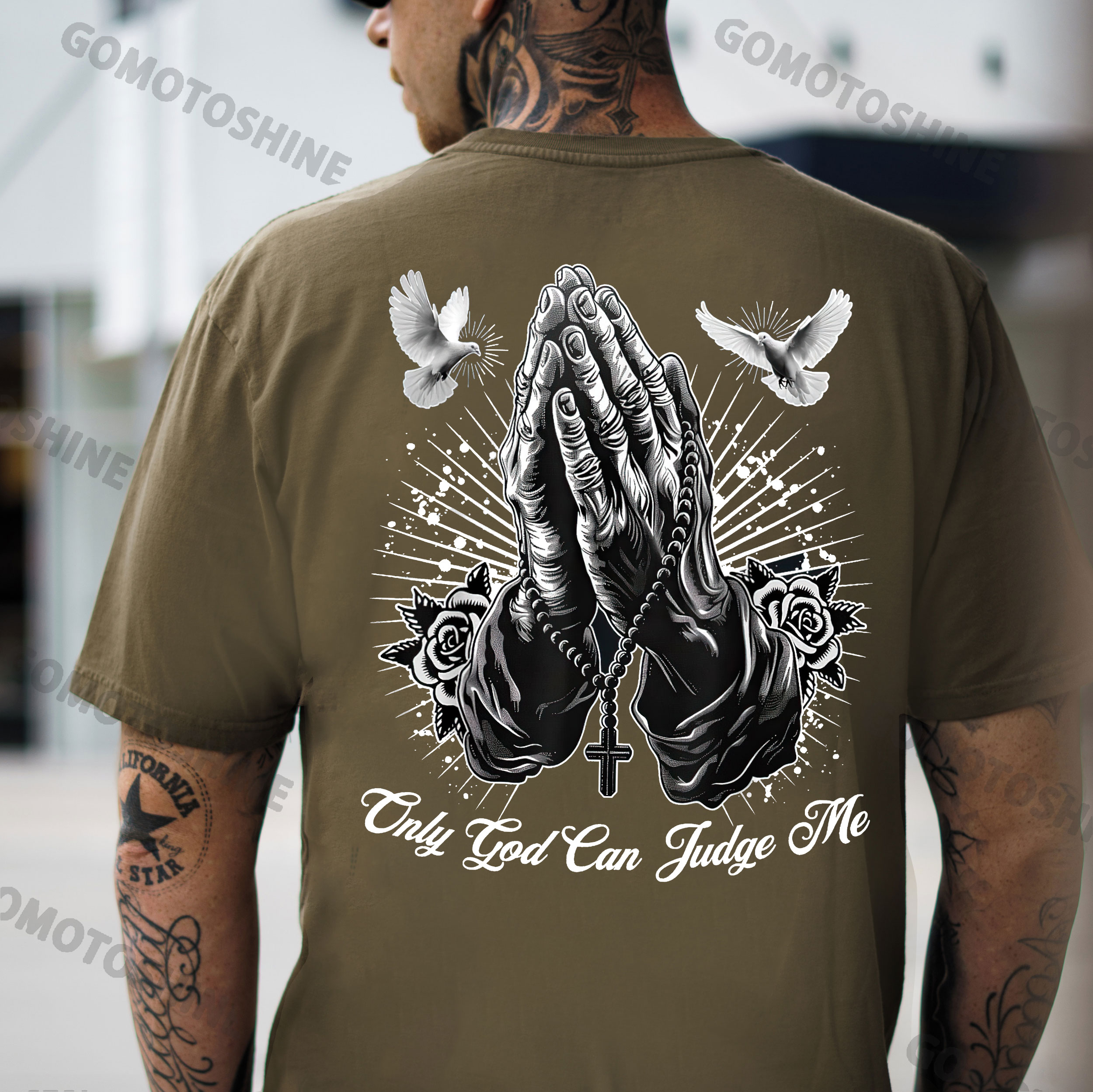 ONLY GOD CAN JUDGE ME Praying Gesture&Pigeon Print Men's T-Shirt