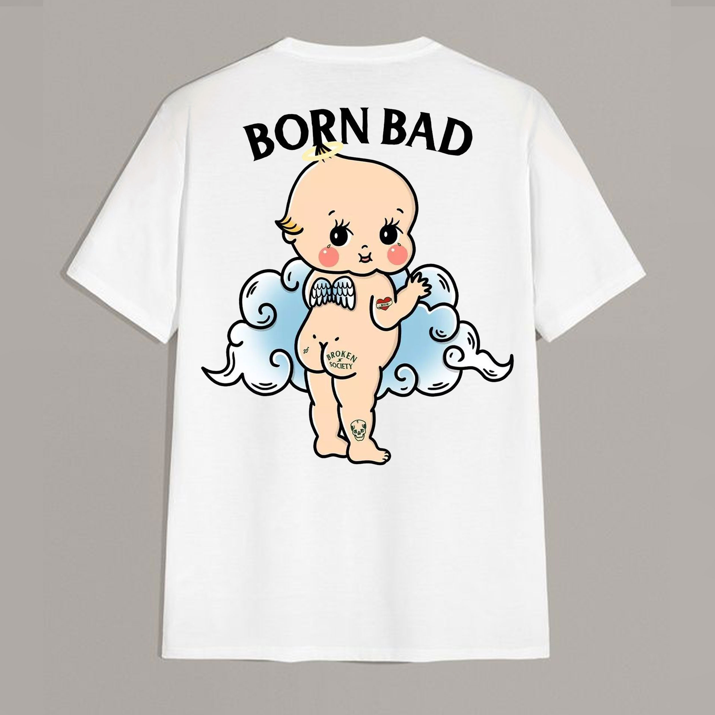 BORN BAD Angel Baby White Print T-Shirt