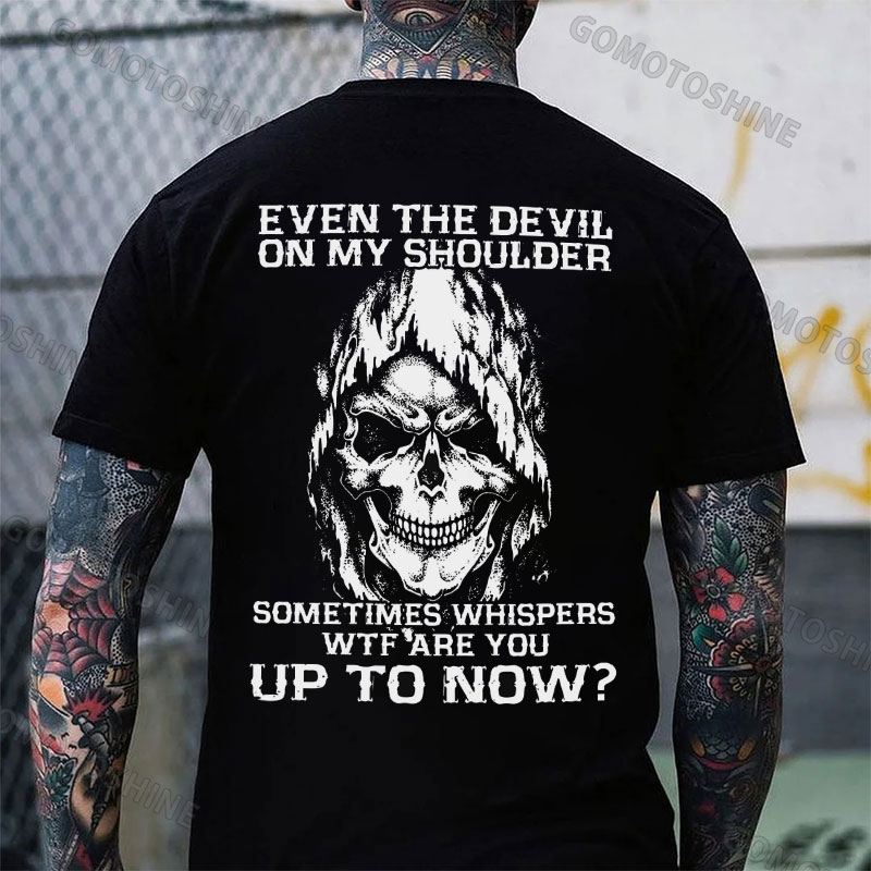 EVEN THE DEVIL ON MY SHOULDER Skull Print Men's T-Shirt