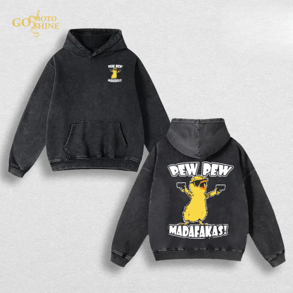 PEW PEW MADAFAKAS Yellow Duck Men's Washed Hoodie