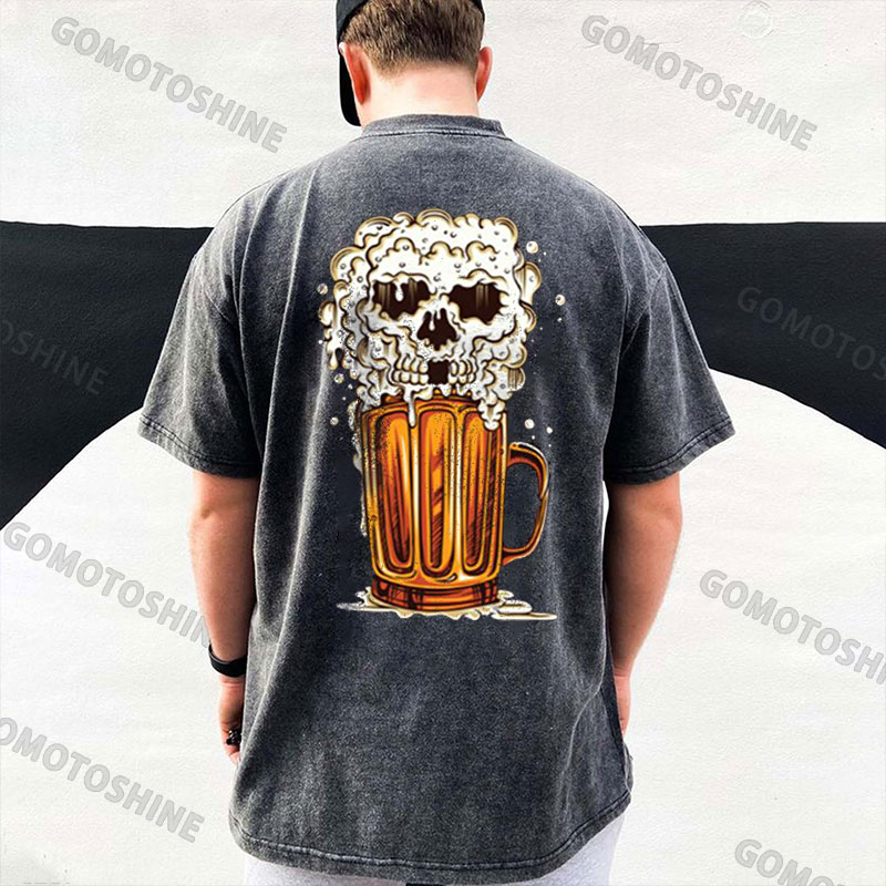 Skull Beer Men's Washed T-shirt