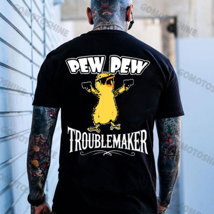 PEW PEW TROUBLE MAKER Yellow Duck Print Men's T-Shirt