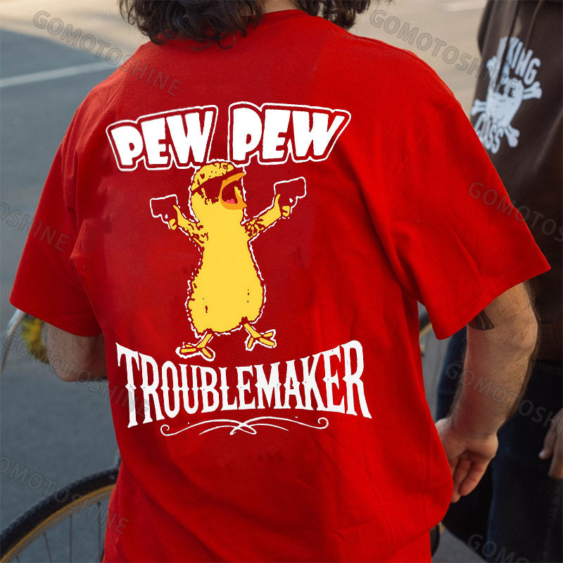 PEW PEW TROUBLE MAKER Yellow Duck Print Men's T-Shirt