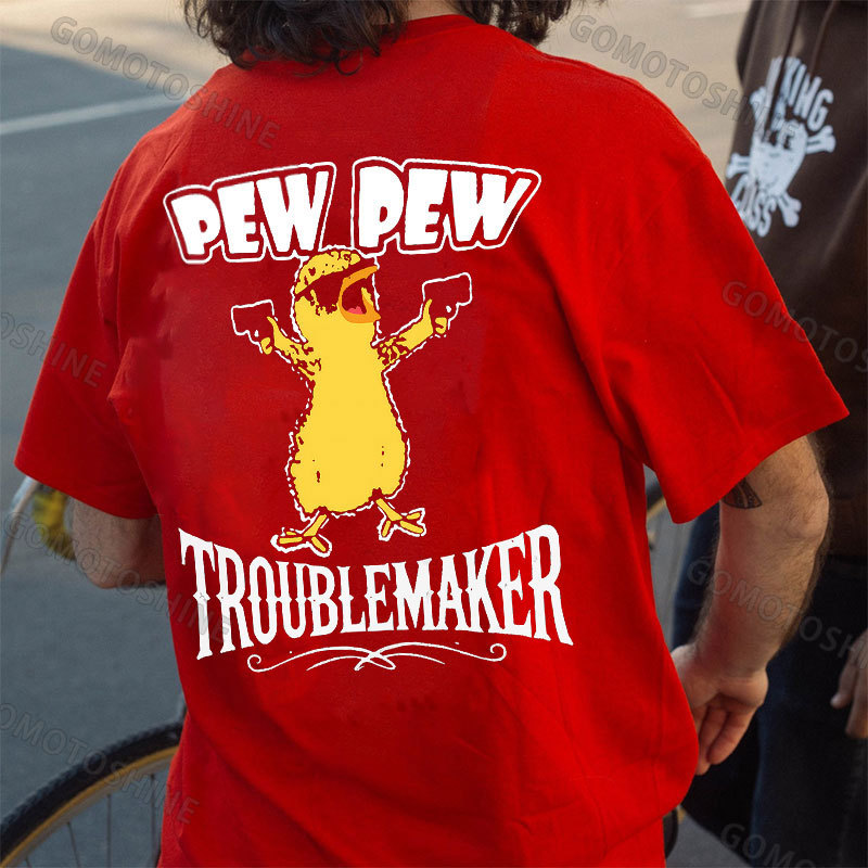 PEW PEW TROUBLE MAKER Yellow Duck Print Men's T-Shirt
