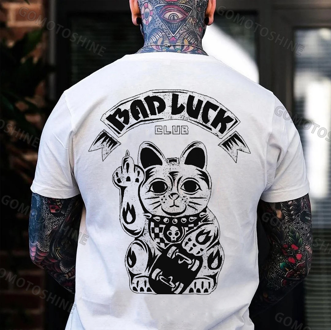 BAD LUCK CLUB Lucky Cat Print Men's T-Shirt