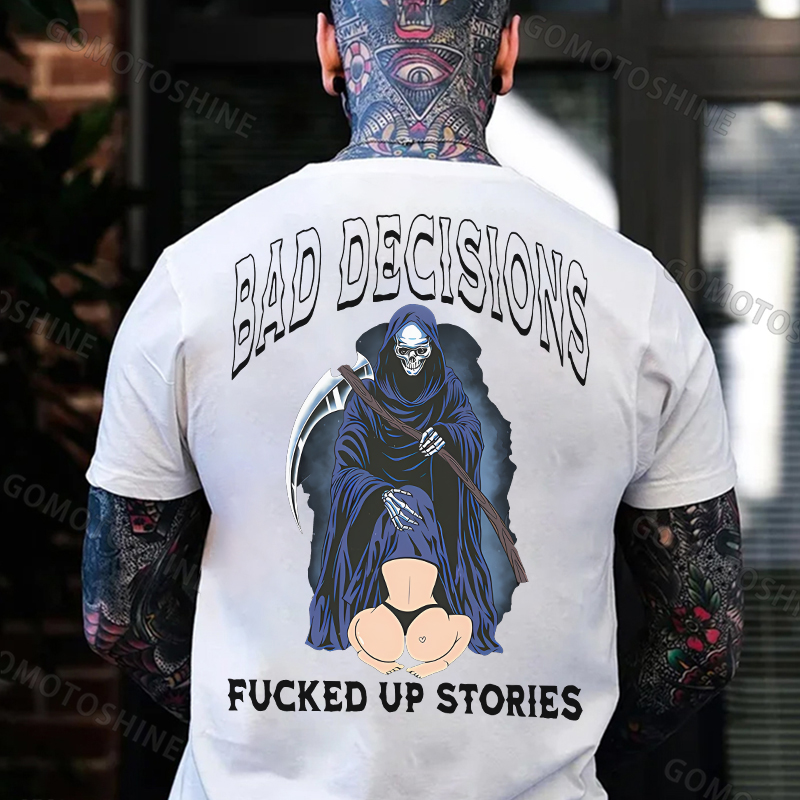 BAD DECISIONS FUCKED UP STORIES Oral Sex With Skeleton Print Men's T-shirt