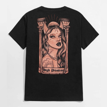 High Priestess Horrific Queen Vintage Black Print T-Shirt