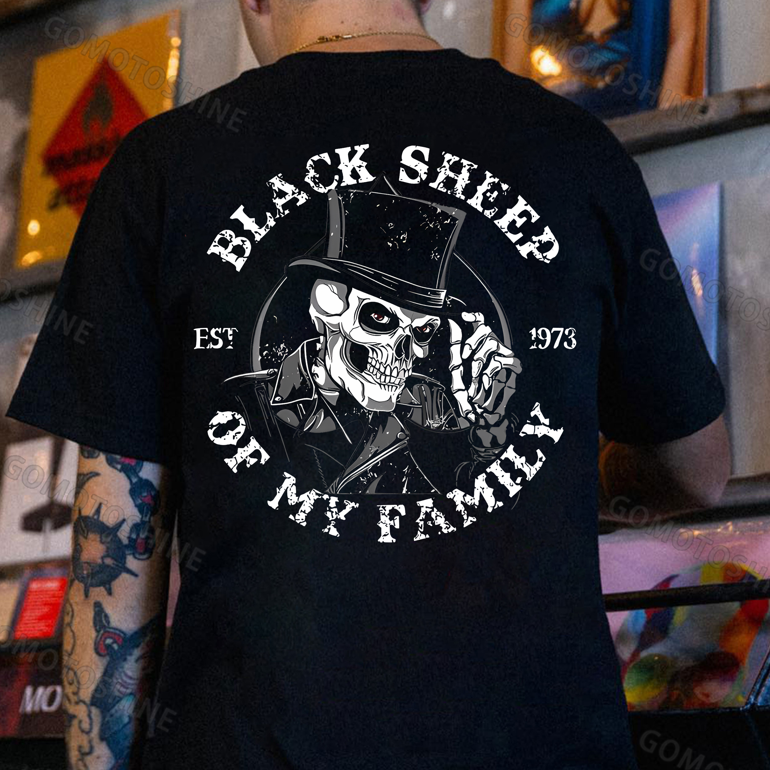 BLACK SHEEP OF MY FAMILY Skeleton Print Men's T-Shirt