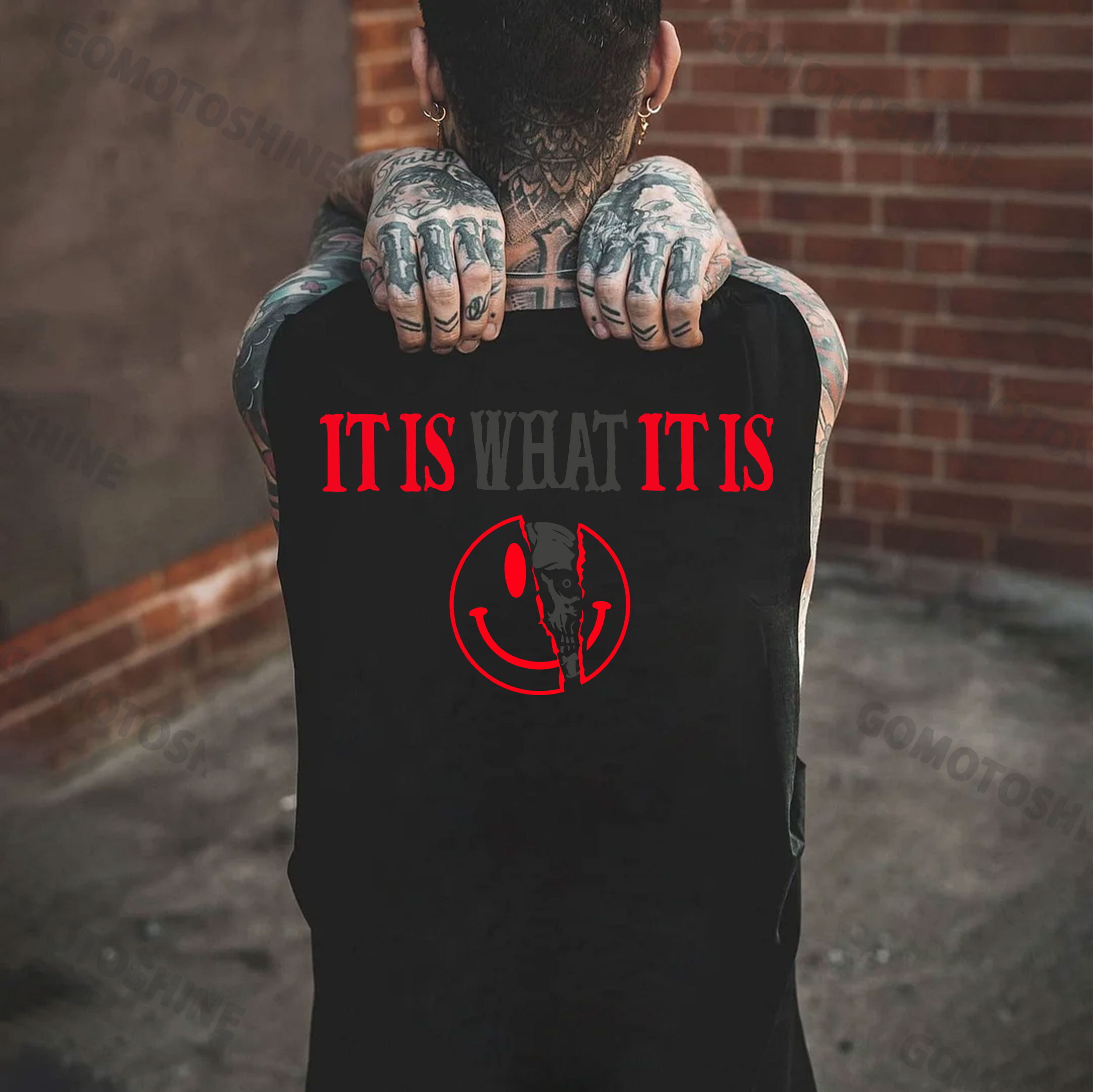 IT IS WHAT IT IS Broken Emoji Skull Print Men's Vest
