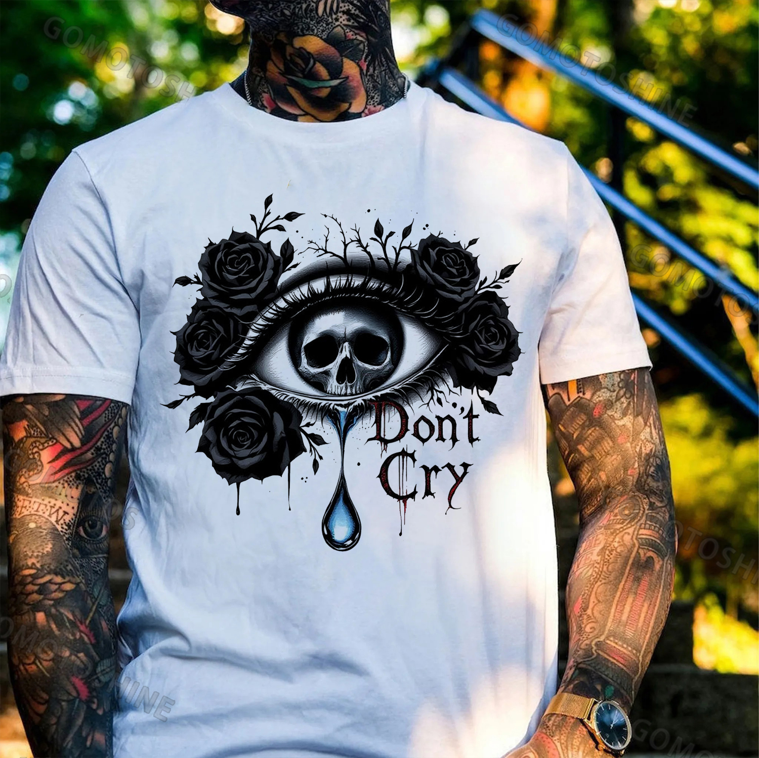 DON'T CRY Gothic Skull Eye Print Men's T-Shirt
