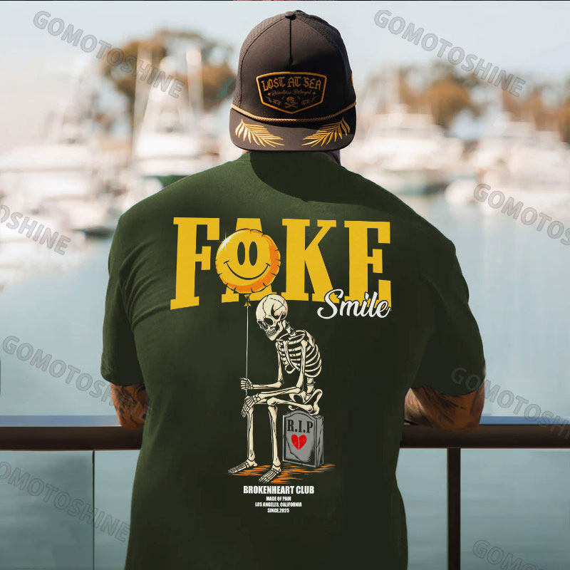 FAKE SMILE Gloomy Skeleton&Emoji Balloon Print Men's T-Shirt