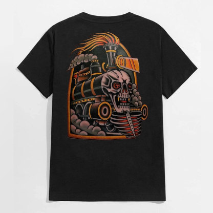 Crazy Skull Machine Black Print T-Shirt